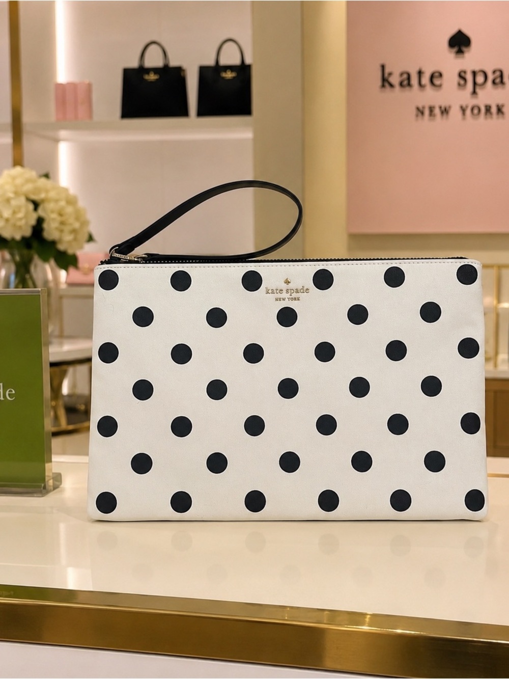 Kate Spade White and Black Polka Dot Wristlet Canvas Wrislet